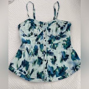 Lauren Conrad floral blue button up corset style top women’s size small vintage